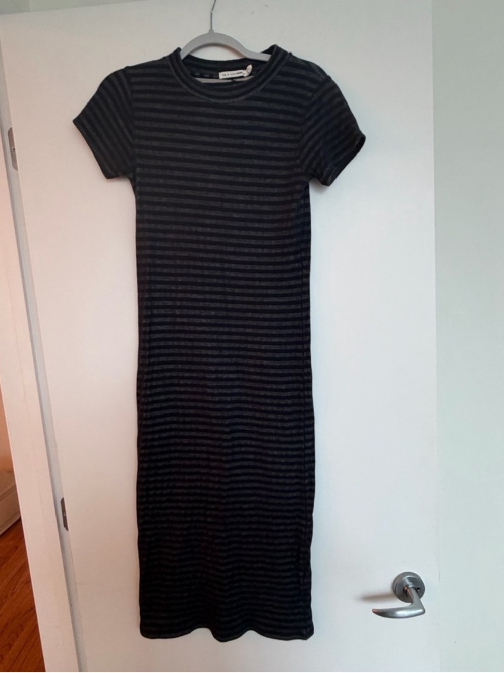 rag & bone Black Striped Short-Sleeve Midi Dress - small